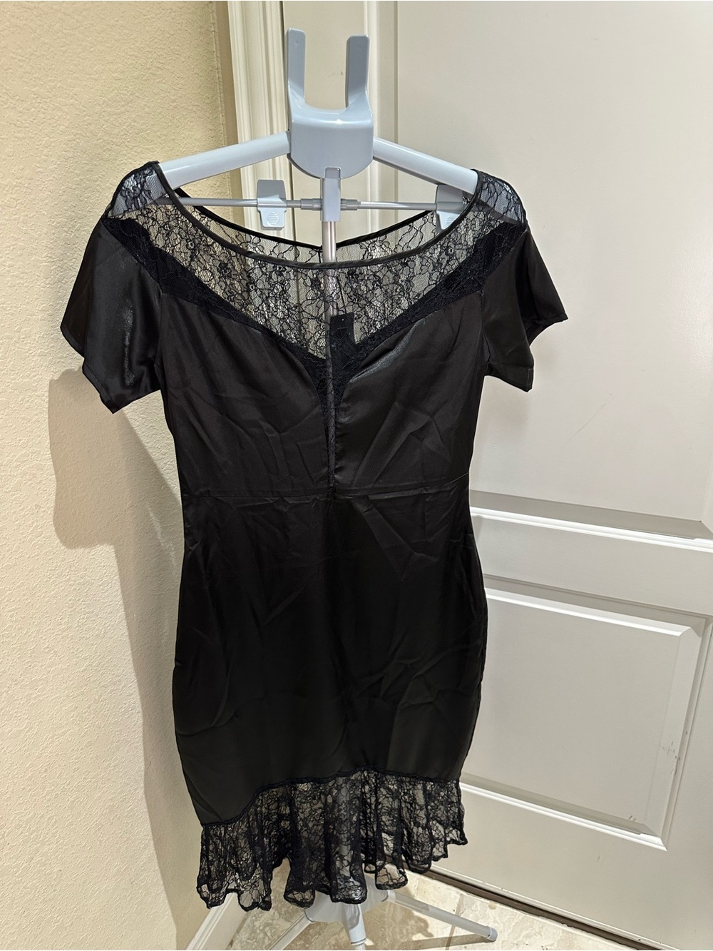 Black Lace-Trim Mini Dress - Brand: